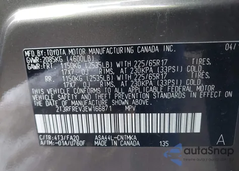 2014 Toyota Rav4 Xle from USA, damaged, VIN 2T3RFREV3EW166871